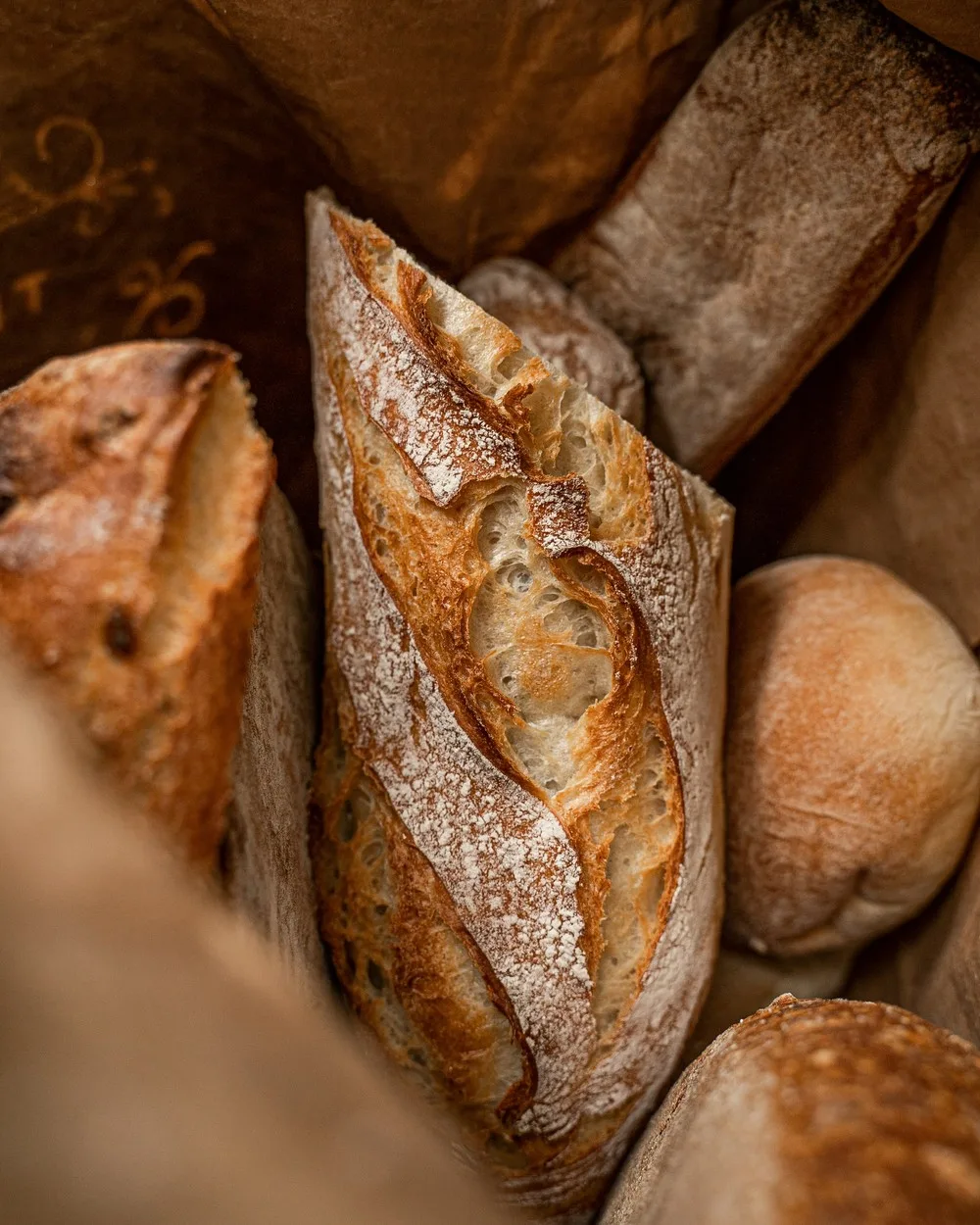 Assortment of fresh-baked artisan bread loaves